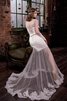 Abito da Sposa Tubino A Terra con Maniche Lunghe Naturale in Tulle Formale E Informale - 2