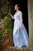 Abito da Sposa V-Scollo con Increspature con Applique in Taffeta Vintage A-Line - 1