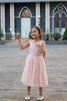 Abito da Cerimonia Bambini in pizzo con Fiocco Tondo con Piega in Tulle A-Line - 2