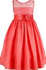 Abito da Cerimonia Bambini in Taffeta Ball Gown Naturale con Fiore con Applique Cappellino - 1