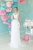 Robe de mariée simple plissage nature col u profond avec décoration dentelle - 1