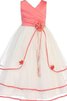 Robe de cortège enfant plissé en tulle en satin avec gradins v encolure - 1