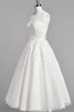 Robe de mariée simple col ras du cou avec manche courte longueur mollet appliques - 2