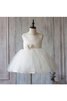 Abito da Cerimonia Bambini Senza Maniche decorato Naturale con Piega Ball Gown con Nastro - 1