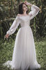 Robe de mariée de traîne courte ligne a avec manche longue élégant longue - 3