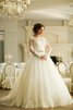 Abito da Sposa in Tulle con Maniche Lunghe con Applique Lungo Ball Gown Naturale - 1