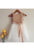 Abito da Cerimonia Bambini decorato con Increspature in Tulle al ginocchio A-Line con Perline - 1