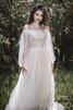 Robe de mariée de traîne courte ligne a avec manche longue élégant longue - 4