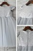 Schaufel-Ausschnitt Paillette A-Line Kurze Ärmeln Blumenmädchenkleid aus Tüll - 1
