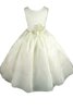 Robe de cortège enfant ruché arrivée au cheville col u profond avec fleurs textile taffetas - 1