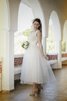 Abito da Sposa con Perline Cerniera Senza Maniche A-Line Sotto Ginocchio in Tulle - 3