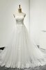 Abito da Sposa A-Line con Perline Coda A Strascico Corto Senza Maniche in Tulle Naturale - 1