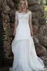 Abito da Sposa stravagante con Bottone moda con Fiore con Mezze Maniche in Pizzo - 1