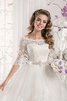 Abito da Sposa A-Line Allacciato Naturale con Perline con Mezze Maniche in pizzo - 2