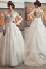 Abito da Sposa con Maniche Lunghe in Tulle Naturale Coda A Strascico Corto Ball Gown - 1