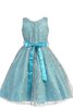 Robe de cortège enfant avec zip en dentelle ligne a avec perle de longueur à genou - 2