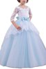 Abito da Cerimonia Bambini Ball Gown Naturale in Pizzo con Mezze Maniche decorato - 1