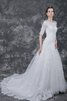 Abito da Sposa stravagante con Bottone con Applique in pizzo in Tulle A-Line - 5