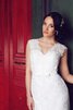 Abito da Sposa A-Line Lungo Naturale Coda A Strascico Cappella in Pizzo Senza Maniche - 3