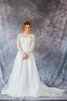 Abito da Sposa A Terra in pizzo tradizionale A-Line con Maniche Lunghe in Organza - 1