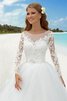 Abito da Sposa con Nastro Romantico Ball Gown tradizionale Barchetta con Maniche Lunghe - 2