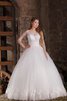 Abito da Sposa in Tulle con Mezze Maniche Ball Gown largo con Applique Naturale - 1