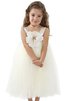 Robe de cortège enfant plissage manche nulle avec fleurs textile en tulle - 1