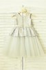 Robe de cortège enfant naturel avec fleurs a-ligne en tulle en tissu pailleté - 3