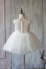 Abito da Cerimonia Bambini Senza Maniche decorato Naturale con Piega Ball Gown con Nastro - 4