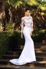 Robe de mariée distinguee classique avec manche longue col u profond en satin - 1