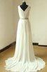 Robe de mariée ruchés plongeants avec perle ceinture avec chiffon de traîne courte - 2