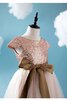Schaufel-Ausschnitt Tüll A-Line bodenlanges Blumenmädchenkleid mit Rüschen - 4