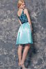 Reißverschluss Satin elastischer Satin einfaches kurzes Cocktailkleid mit Applike - 3