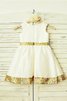 Robe de cortège enfant naturel avec fleurs en satin avec zip manche nulle - 2