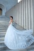 Abito da Sposa Coda A Strascico Cappella Lusso con Applique Senza Maniche Ball Gown - 3