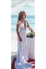 Abito da Sposa con Applique Tubino a Spiaggia Profondo V-scollo in pizzo in Pizzo - 3