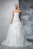 Abito da Sposa Classico in Tulle Allacciato con Perline Senza Spalline - 5