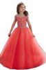 Abito da Cerimonia Bambini Ball Gown in Tulle A Terra Fuori dalla spalla Naturale - 1