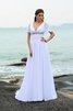 Abito da Sposa con Increspature A-Line con Manica Corte a Spiaggia Lunghi - 1