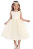 Abito da Cerimonia Bambini A-Line con Fiocco Cerniera Senza Maniche con Applique in Tulle - 1