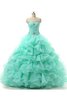 A-Linie Duchesse-Linie gerüschtes Tüll Quinceanera Kleid mit gekappten Ärmeln mit Bordüre - 1