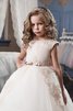 Abito da Cerimonia Bambini Naturale A Terra in Tulle Ball Gown con Fiore - 3