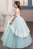 Abito da Cerimonia Bambini in Tulle con Fusciacca Ball Gown con Nastro decorato - 2