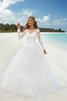 Abito da Sposa con Nastro Romantico Ball Gown tradizionale Barchetta con Maniche Lunghe - 1