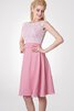 Robe demoiselle d'honneur plissé a-ligne avec manche courte en chiffon ceinture en étoffe - 5