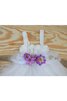 Abito da Cerimonia Bambini in Tulle con Piega con Fusciacca con Piume Ball Gown con Nastro - 4