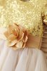 A-Line Paillette Kurze Ärmeln Tüll Blumenmädchenkleid mit Schaufel Ausschnitt - 3