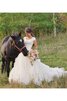 Romántico Vestido de Novia de Manga tapada de Escote en V de Cremallera de Volante - 4