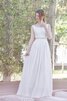 Abito da Sposa Senza Maniche in Chiffon Naturale in pizzo A-Line Tondo - 4