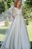 Abito da Sposa Spazzola Treno Elegante con Perline con Mezze Maniche con Applique Allacciato - 1